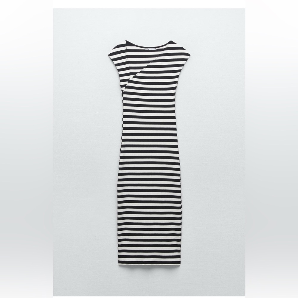 Zara Monochrome Striped Midi Dress